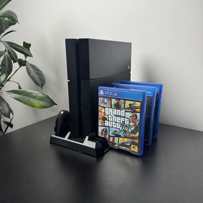 PS4 Noir Avec Socle ventilé Studeazy contenant une double station de recharge manettes et des rangements de jeu